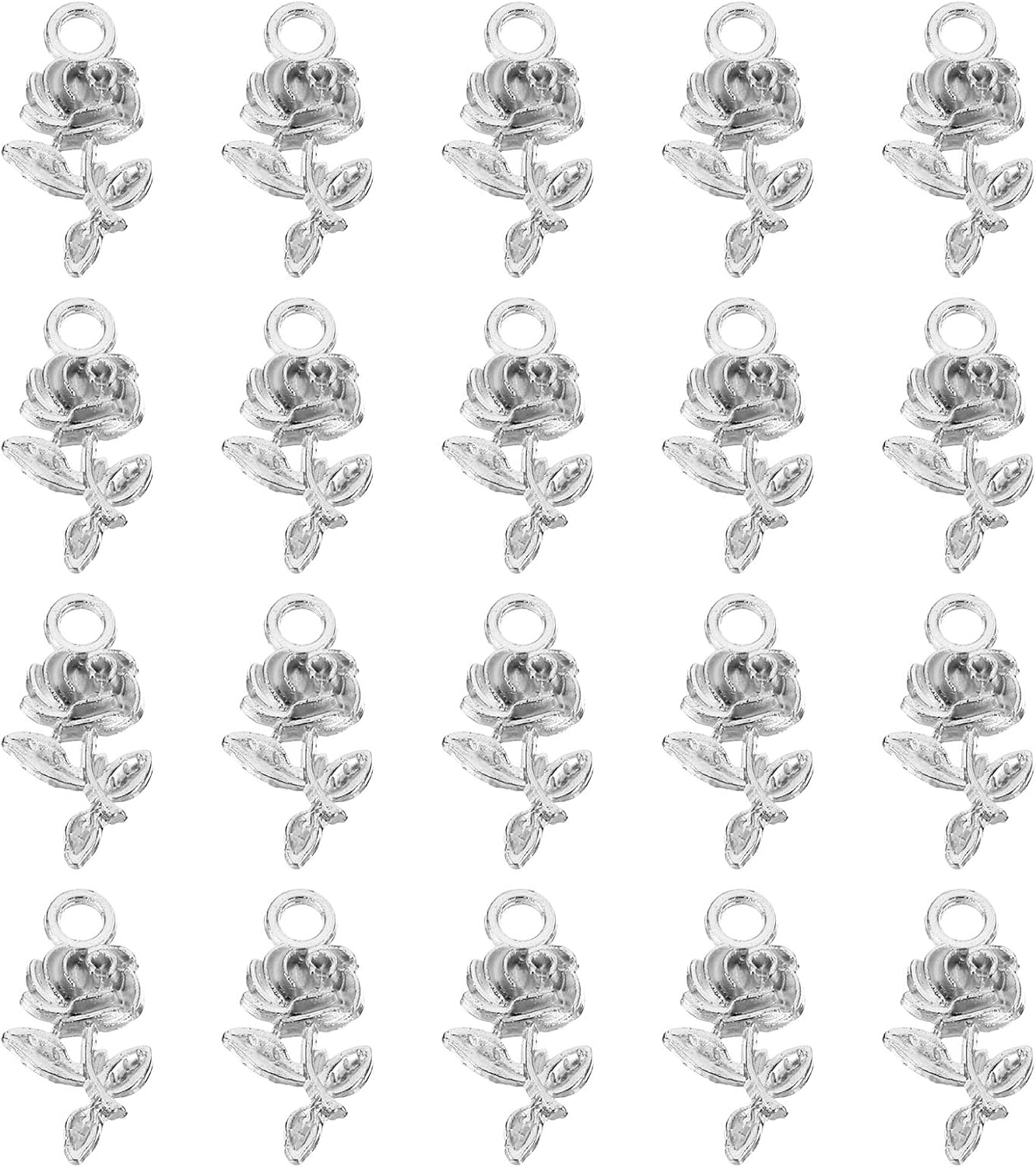 PATIKIL 50pcs Rose Charm Mini Rose Flower Pendant Charm Bulk Vintage Metal DIY for Jewelry Making Bracelet Earring Necklace
