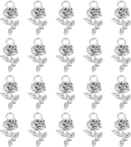 PATIKIL 50 piezas de dijes de rosas Mini Rose Flower Pendant Charm Bulk Vintage Metal DIY para hacer joyas, pulseras, aretes, collares