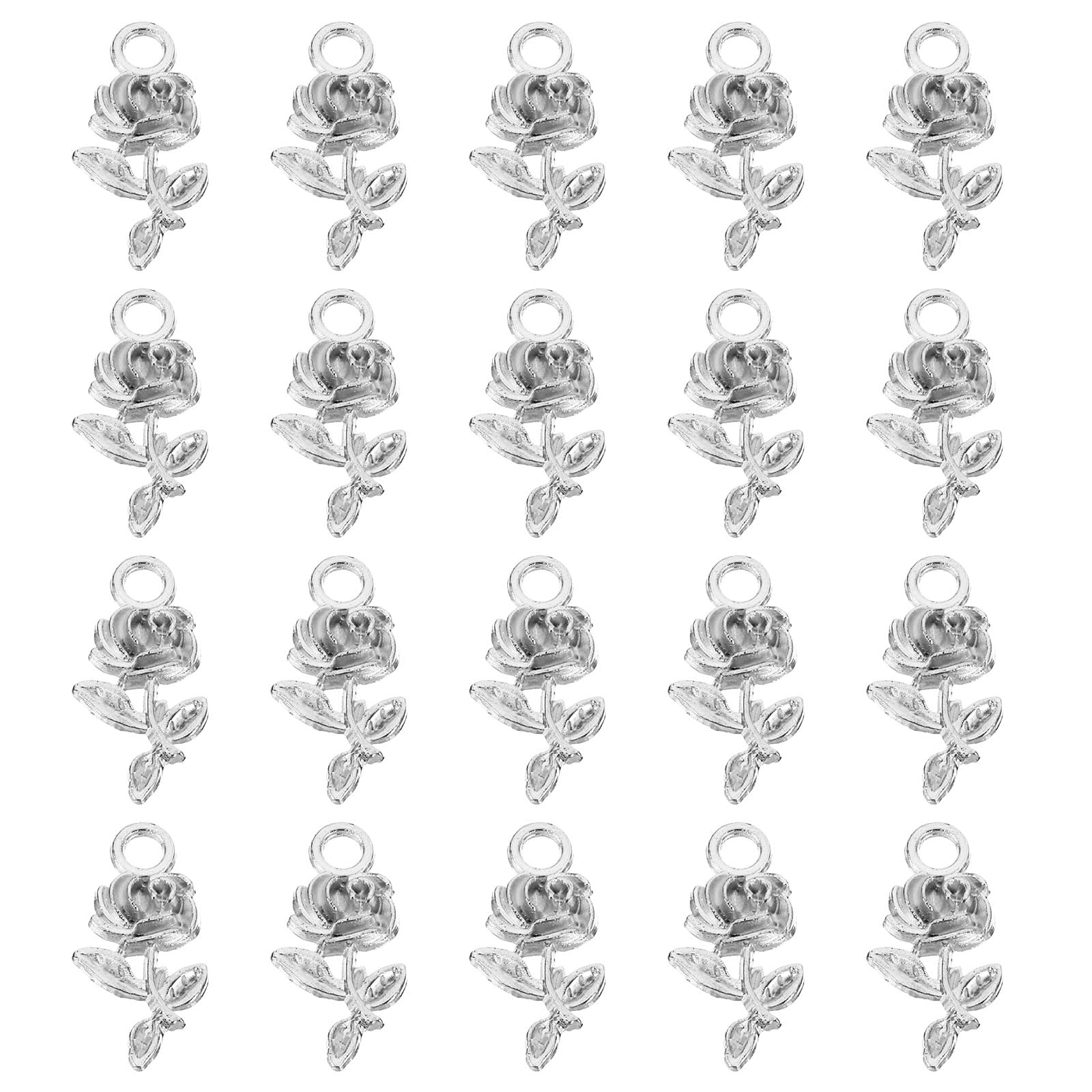 PATIKIL 50pcs Rose Charm Mini Rose Flower Pendant Charm Bulk Vintage Metal DIY for Jewelry Making Bracelet Earring Necklace
