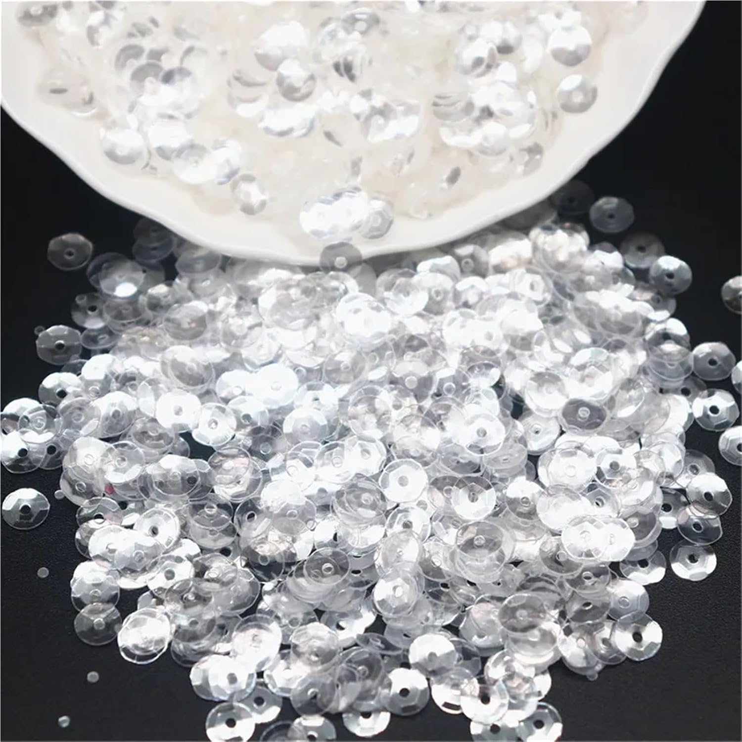 Flat Round Craft Sequins 3/4/5/6mm Transparent Crystal Sequin Cup Flat Round PVC Loose Sequin for DIY Sewing Accessories 100g(6mm cr crts)