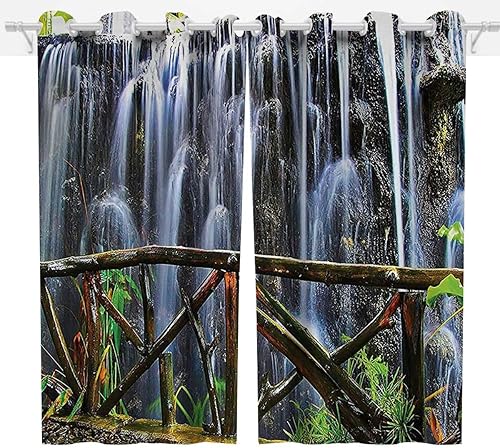 Waterfall Decor Collection - Cortina opaca de 2 paneles, cortinas cortas color gris, verde y blanco, 63 pulgadas de ancho x 63 pulgadas de alto