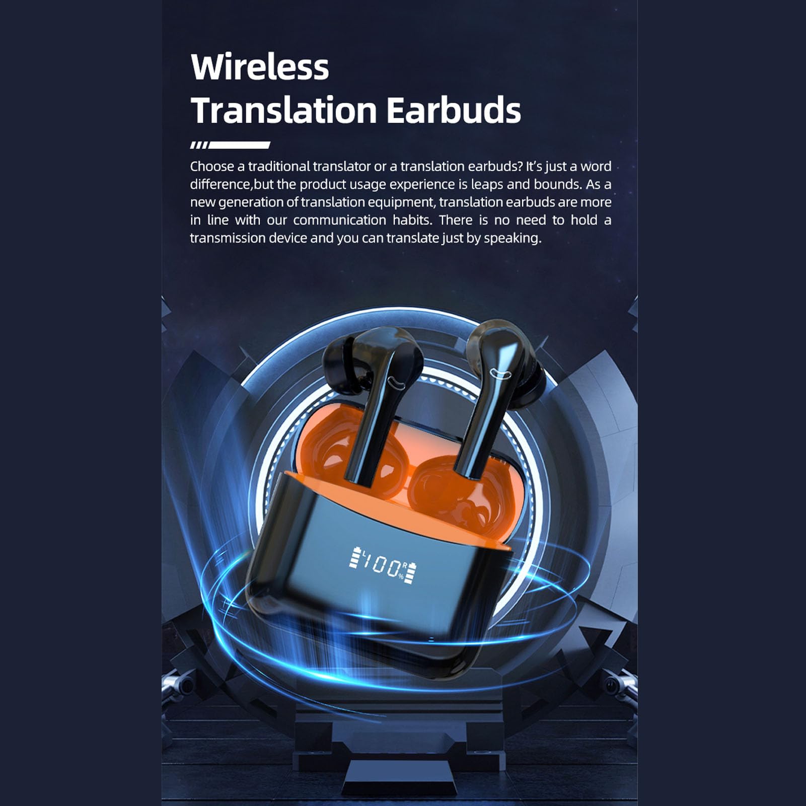 ASHATA Auricolari traduttori linguistici, dispositivo traduttore bidirezionale, dispositivo di traduzione online in 144 lingue, 3 modalità, wireless Bluetooth5.3, auricolari traduttore per chiamate