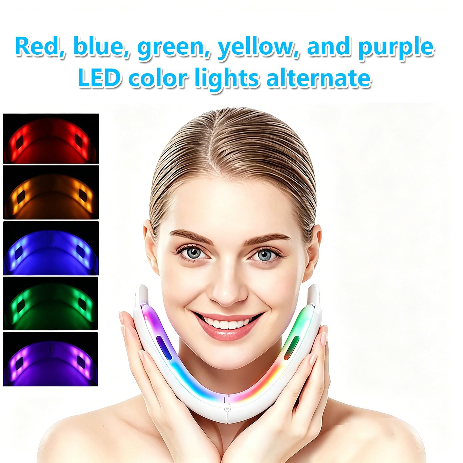 Dispositivo Rassodante Viso EMS Pieghevole a 180°, Massaggiatore Lifting con 8 Modalità e 15 Livelli di Intensità, Luci LED Multicolore Riscaldante per Eliminare Doppio Mentone, Auto-Spegnimento Dopo