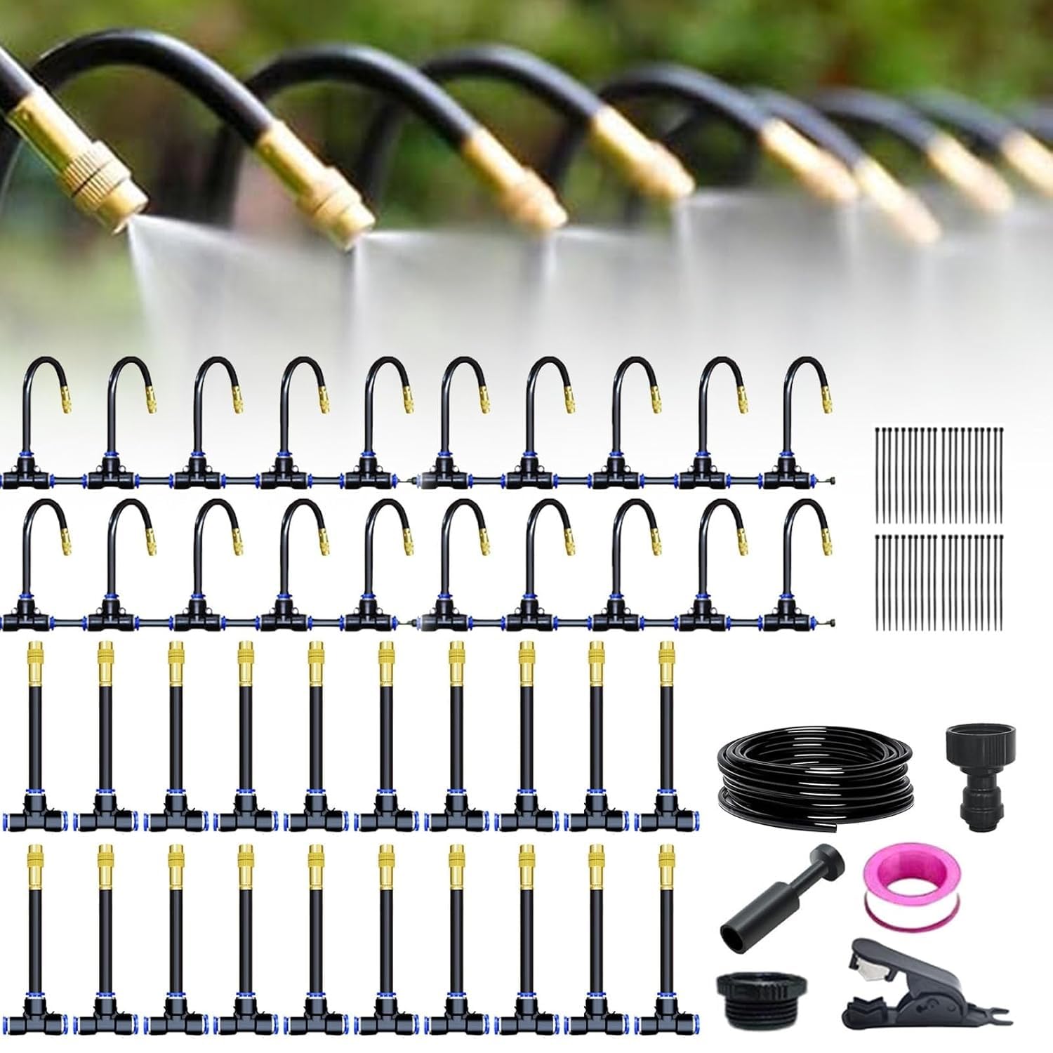 Zestaw Automatycznego Systemu Nawadniania 360° Zakrzywiony Do Ogrodu, Giętki Regulowany System Nawadniania Kropelkowego Do Ogrodu Szklarniowego(65.6Ft Set (65.6Ft hose+20 Nozzles))