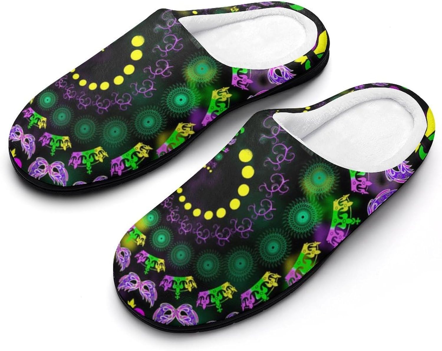 Psychedelic Vortex Mardi And The Gras Women's House Slippers Memory Foam Warm Shoes Spa Rubber Sole Indoor Outdoor