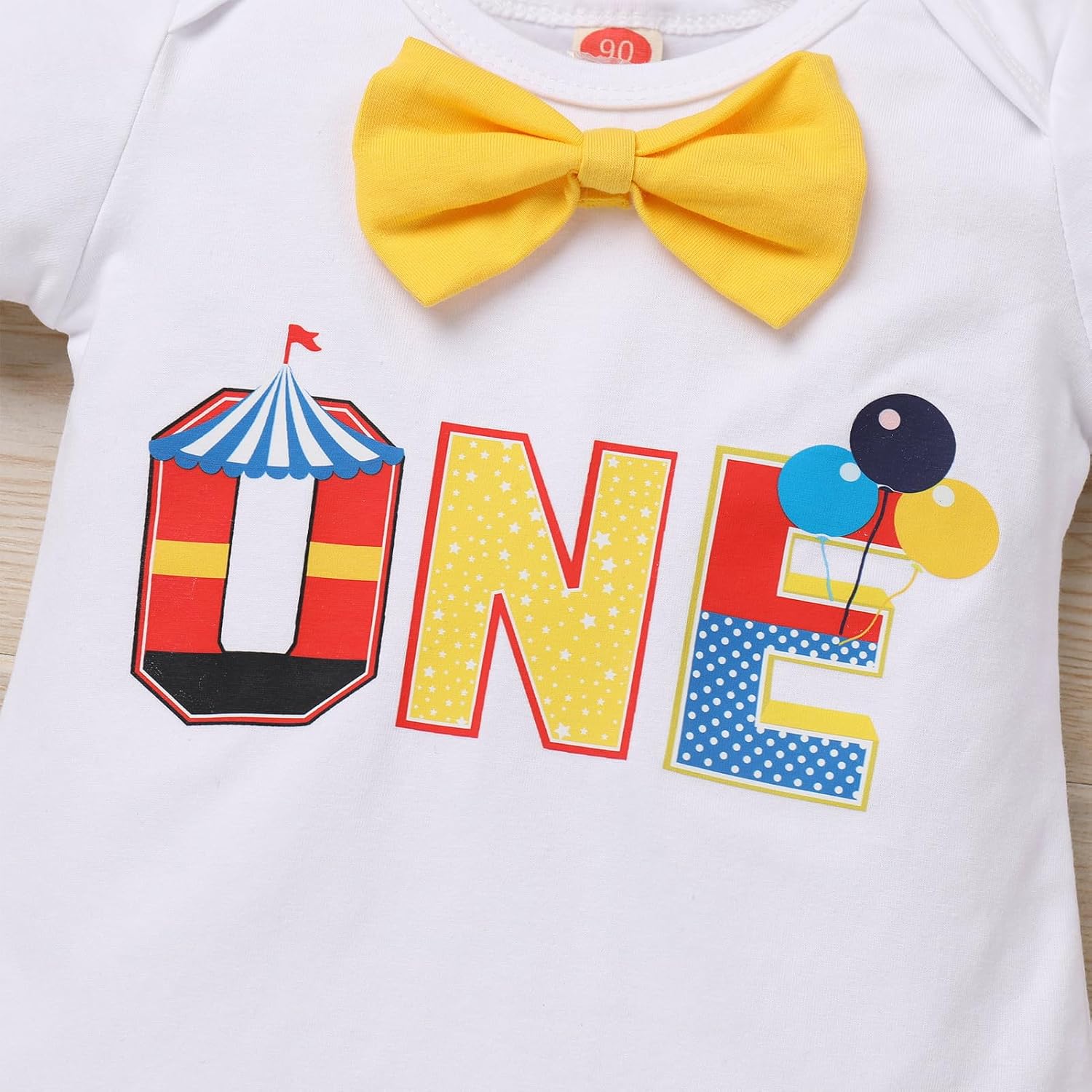Baby Boy First Birthday Clothes, Circus Carnival 1st Birthday Outfit Bow Tie Romper Suspender Shorts Set