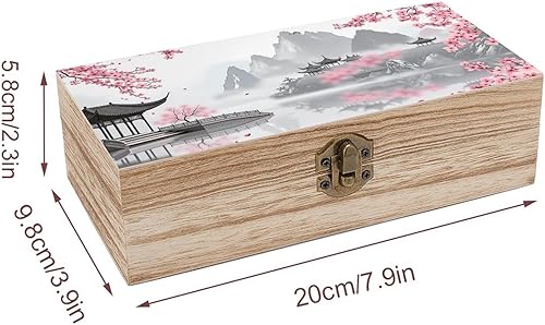Miniatura 2 de Cherry Blossom Pavilion Wooden Storage Box with Hinged Lock,Decorative Handmade Keepsake Jewelry Chest, Elegant Retro Decor Boxes, Compact Organizer