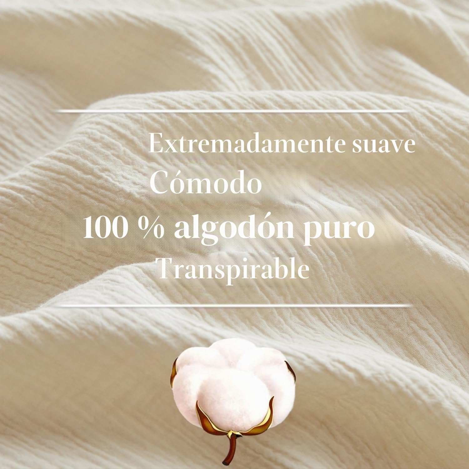 Simple&Opulence Juego de Funda Nórdica de Muselina, 100% Algodón Ultra Suave y Ligera Funda Nórdica Seersucker con Fundas de Almohada(Beige,135×200cm)