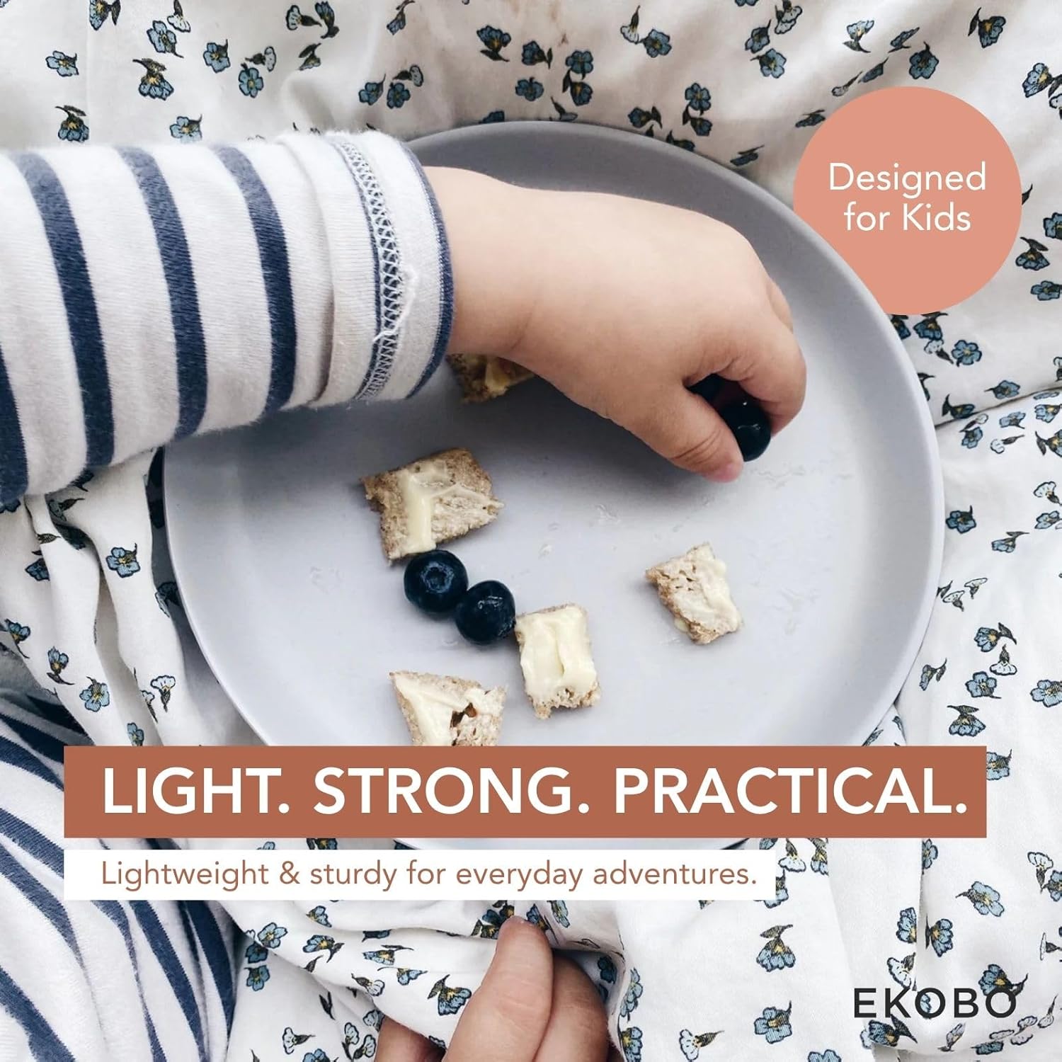 EKOBO Bamboo Kids Plates Set SCANDI – 4 Reusable 7" Bamboo Plates in Scandi Colors (Blush, Cloud, Storm, Terracotta), BPA-Free Eco Dinnerware for Kids (Ages 6+), Durable, Stackable, Dishwasher Safe