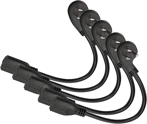 Cable de extensión corto de enchufe plano, ángulo recto de 3 puntas, 1625 vatios, 16 AWG, 13 amperios 125 voltios, certificación UL, paquete de 5,