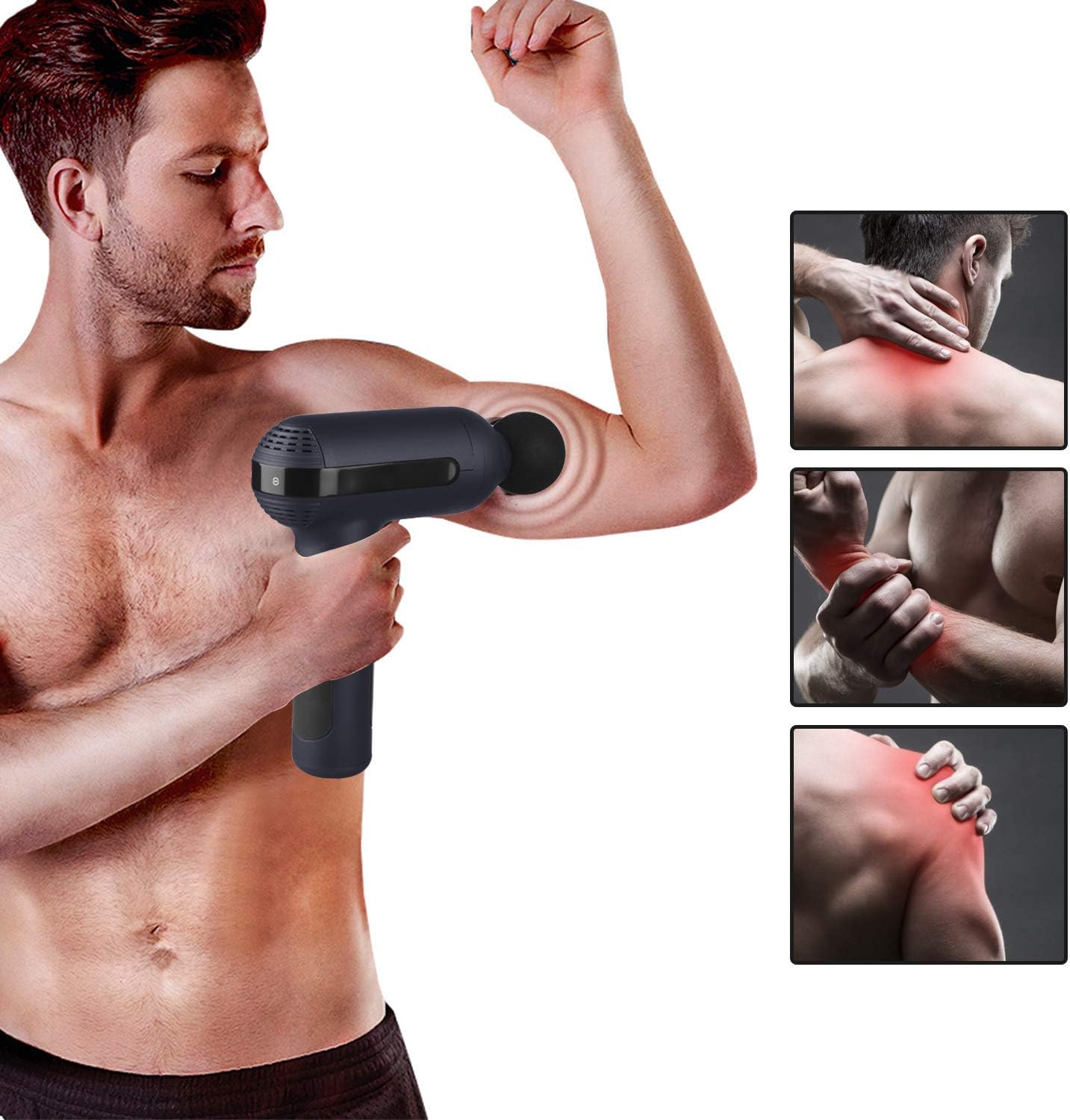Massage gun deep tissue blow muscle massager, 8 replaceable heads, 30 adjustable speeds, brushless motor, 2600mAh, professional sports pain massager, amplitude: 12mm.