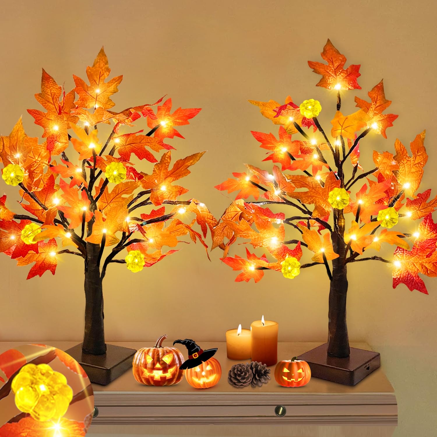 TURNMEON Prelit Fall Maple Tree, 2 Pack