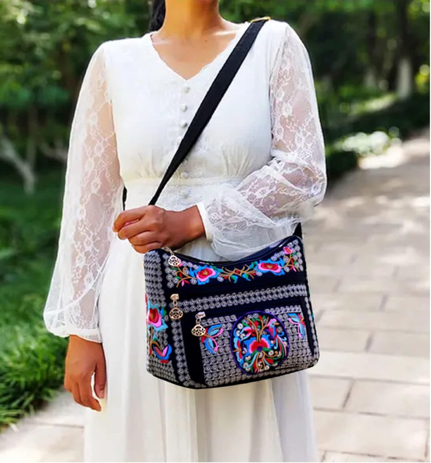 Hobo Crossbody Bag for women, Vintage Ethnic Tribal Embroidered Boho Hippie Tote Handbags Shoulder Purse - Image 2