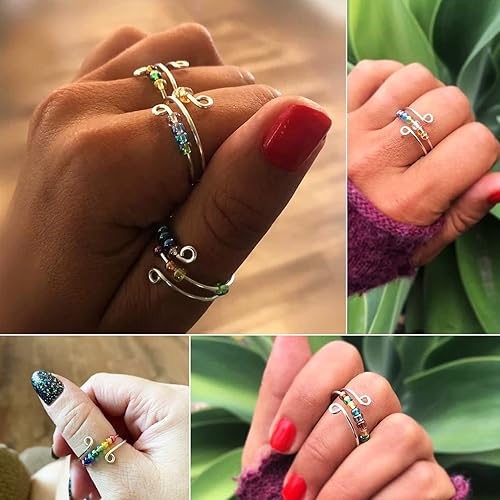 Miniatura 3 de Anillo antiestrés con texto en inglés "To My Daughter Drive Away Your Anxiety Rainbow Colorful Beads Adjustable Open Stacking Relief Spinning Anti