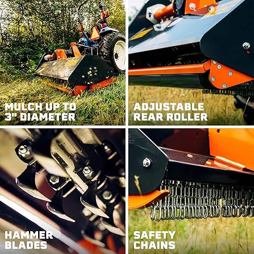 Miniatura 3 de Titan Attachments 3 Point 60" Flail Mower with Replaceable Forged Hammer Blades, PTO Powered 30-60HP Mowing Attachment for Category 1 Tractors and