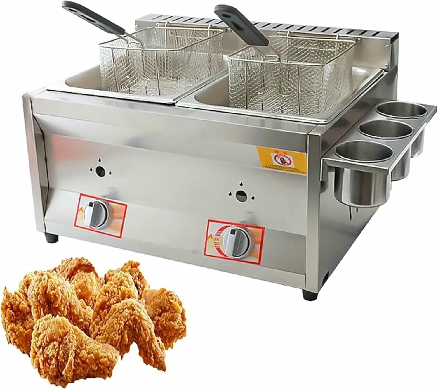 Commercial Fat Fryer Basket Commercial Gas Deep Fryer 20L/30L Countertop Stainless Steel Kitchen Frying Machine Removable Baskets Lid, For French Fries Turkey Home Kitchen~/