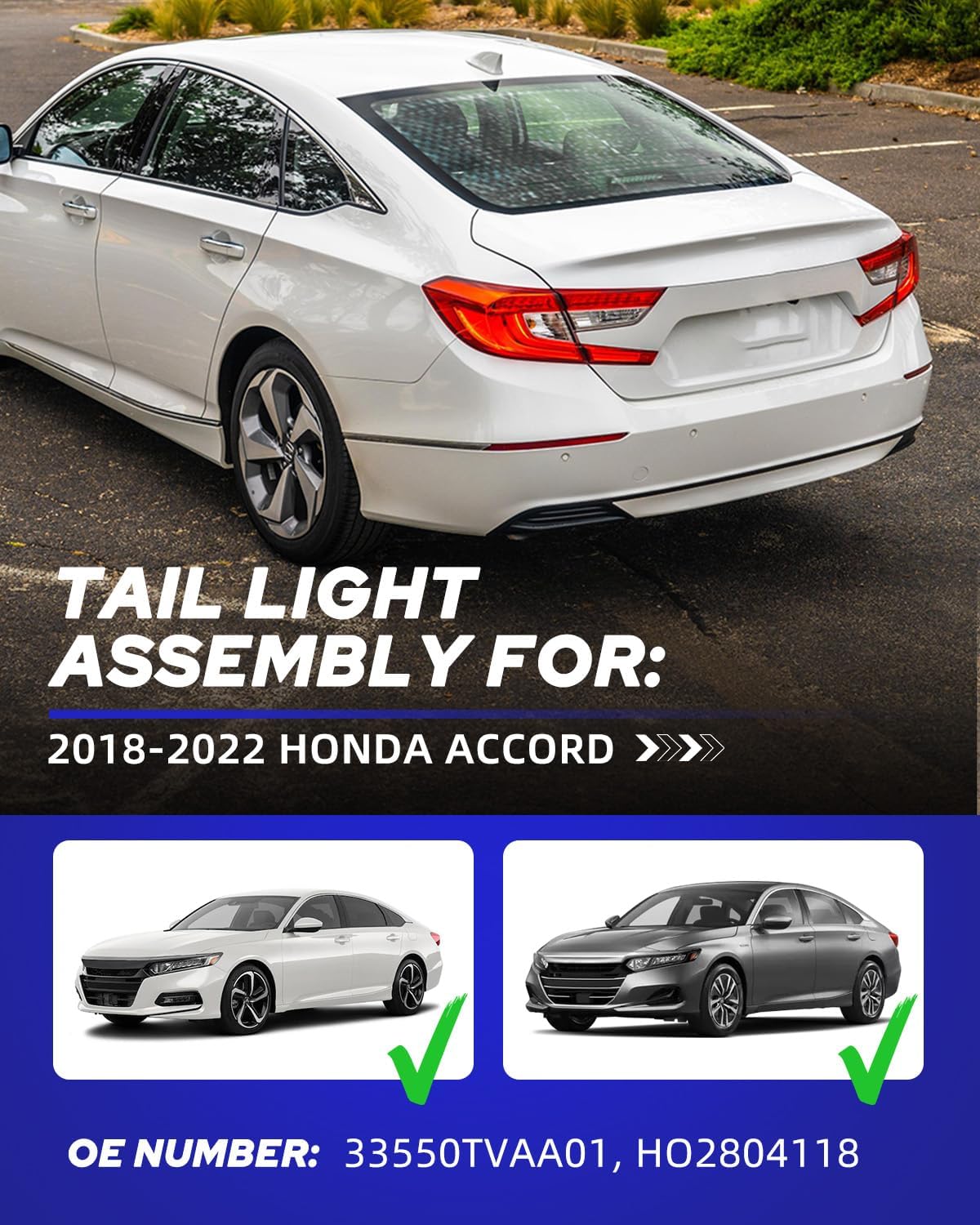 AUTOONE LED Honda Accord Tail Lights Compatible with 10th Gen 2018 2019 2020 2021 Honda Accord Sedan 4 door Tail Light Assembly Left, Driver Side, Outer