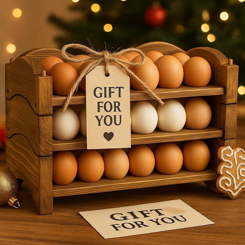 Wooden Egg Holder for Countertop, Holds 54 Eggs, 3-Tier Farmhouse Egg Organizer for Fresh Eggs, Stackable Egg Storage Rack for Kitchen, Rustic Pine Wood Egg Display Stand for Home & Country Decor - Image 6