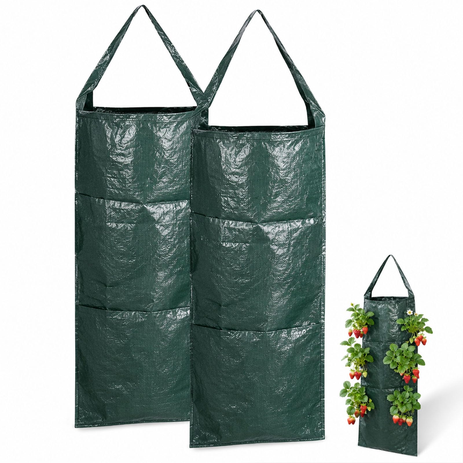 2 Pack Breathable Hanging Grow Bags 8 Holes for Garden Strawberries & Herbs