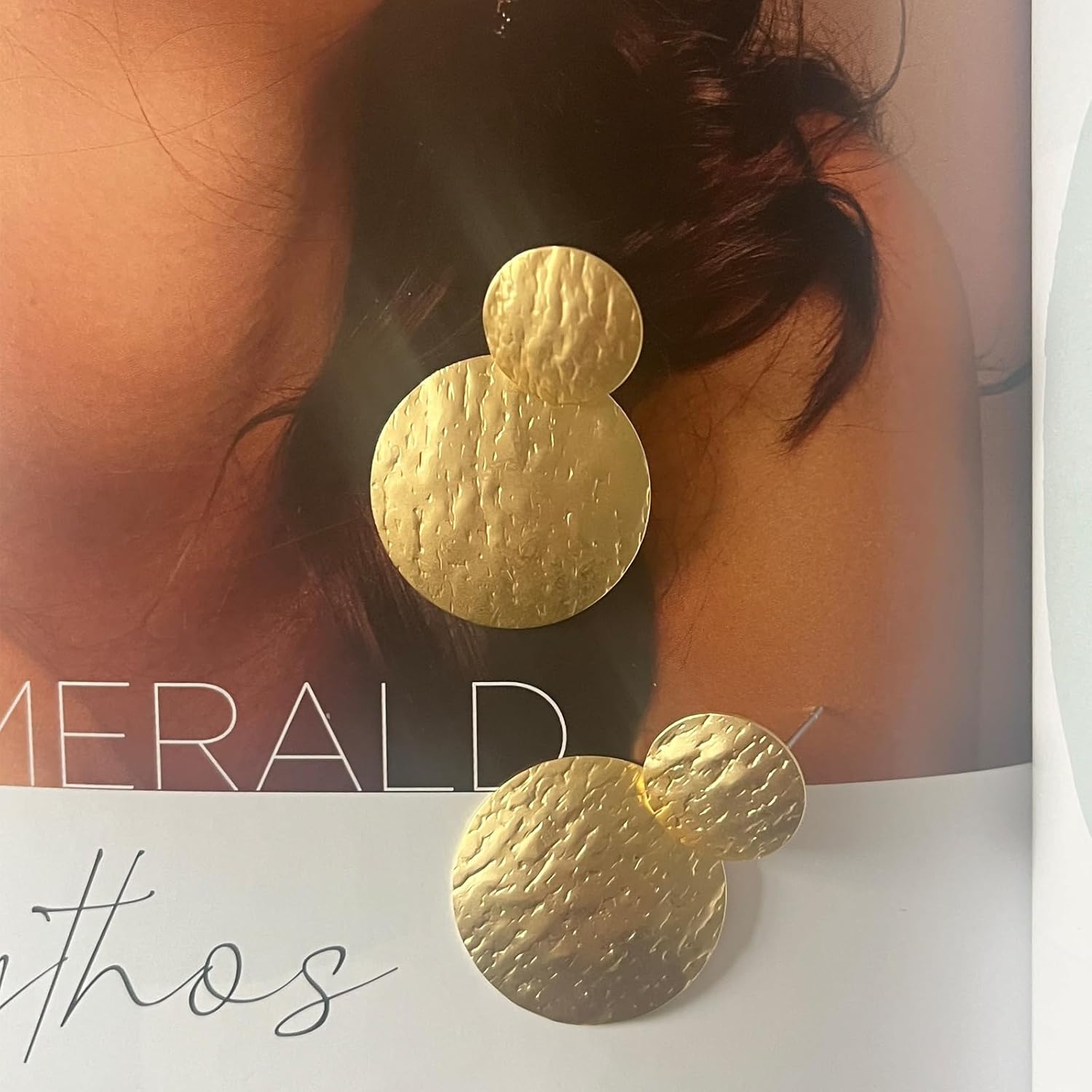 Gold Earrings for Women 14k Gold Plated Lightweight Dangle Earrings Hammered Disc Drop Geometric Hypoallergenic Earrings for Her - Image 4