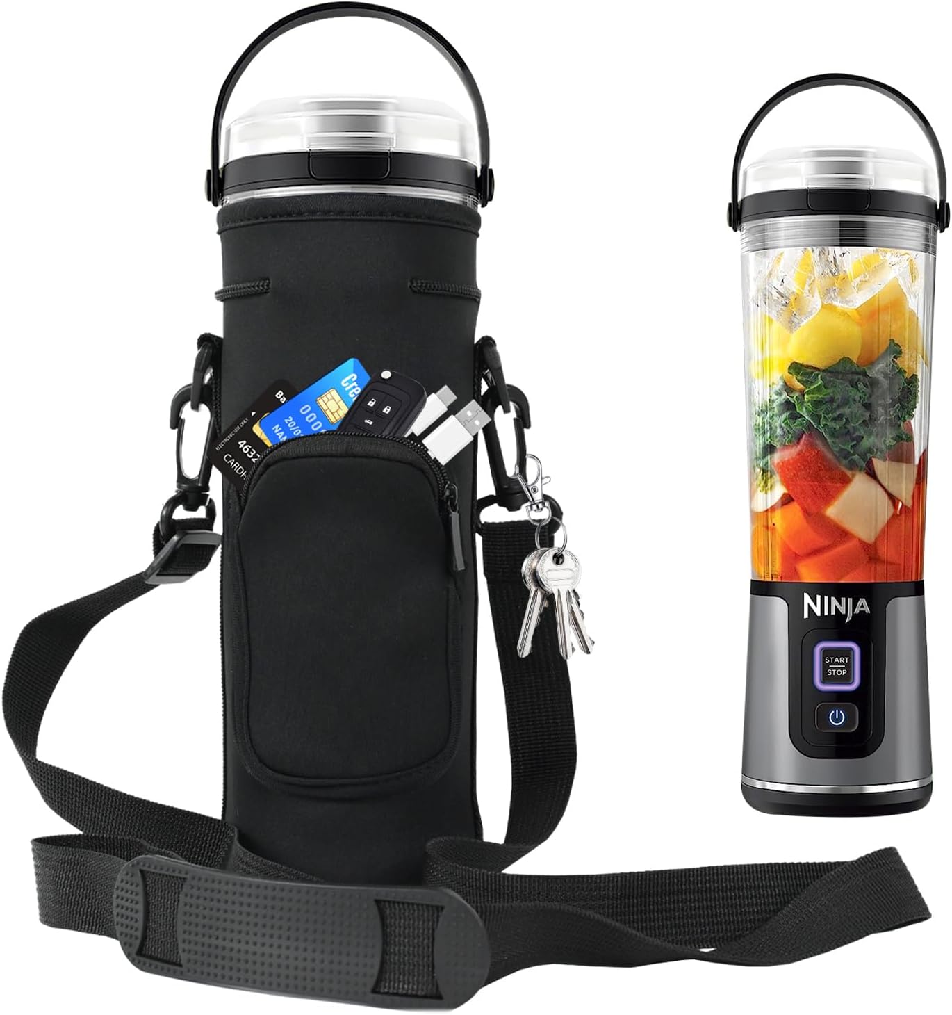Storage Sleeve Bag for Ninja Blast Portable Blender with Shoulder Strap and Accessory Pocket Compatible with Ninja BC151NV/BC51NV/BC151BK/BC151CR/BC151EM/BC151PR/BC151WH Blast Portable Blender(Black)