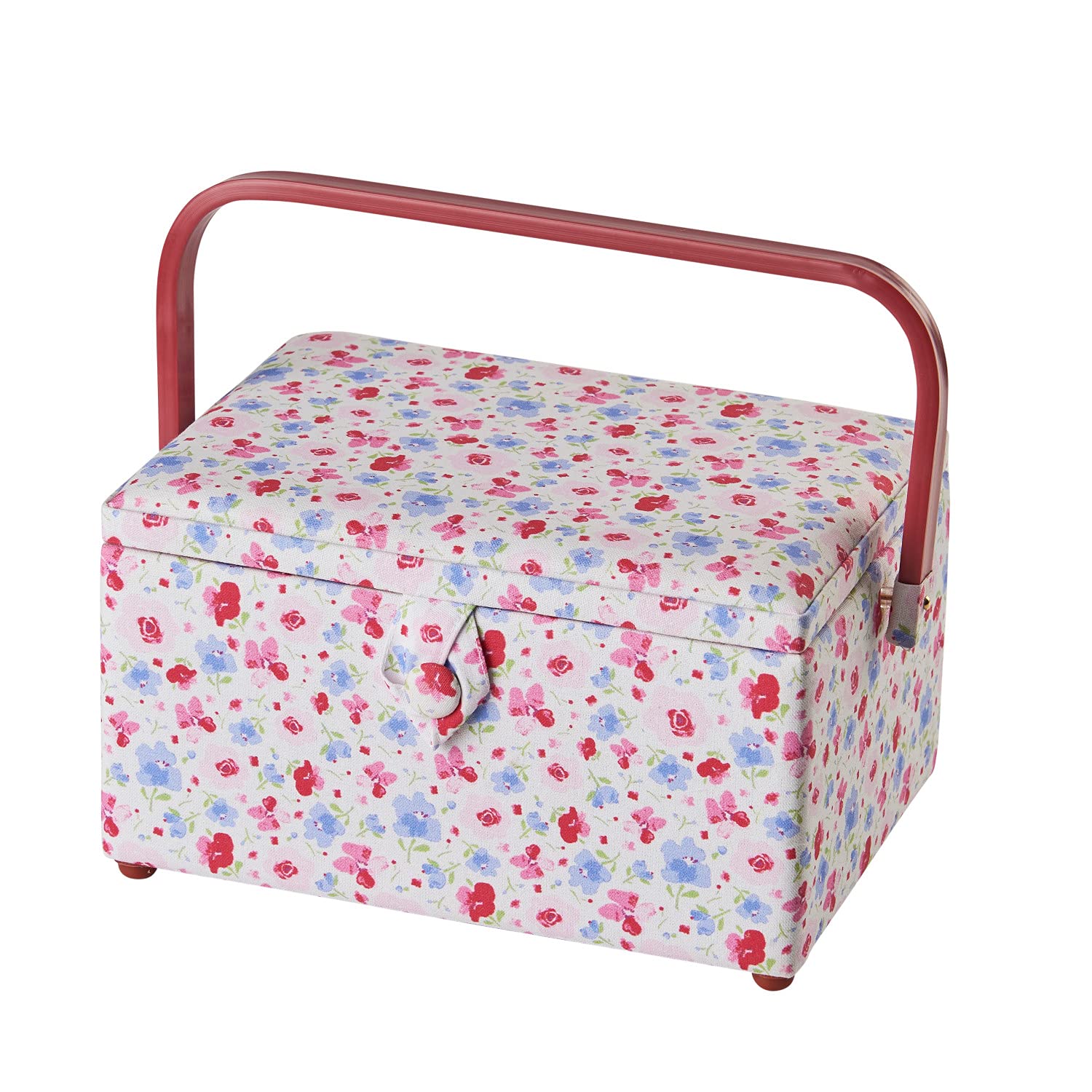 Sewing Online Medium Sewing Box,Pink and Blue Floral Fabric | 26 x 18 x 15cm | Storage and Organiser Basket with Compartments for Sewing Supplies,Accessories,Thread,Needles,and Scissors - GA1121M