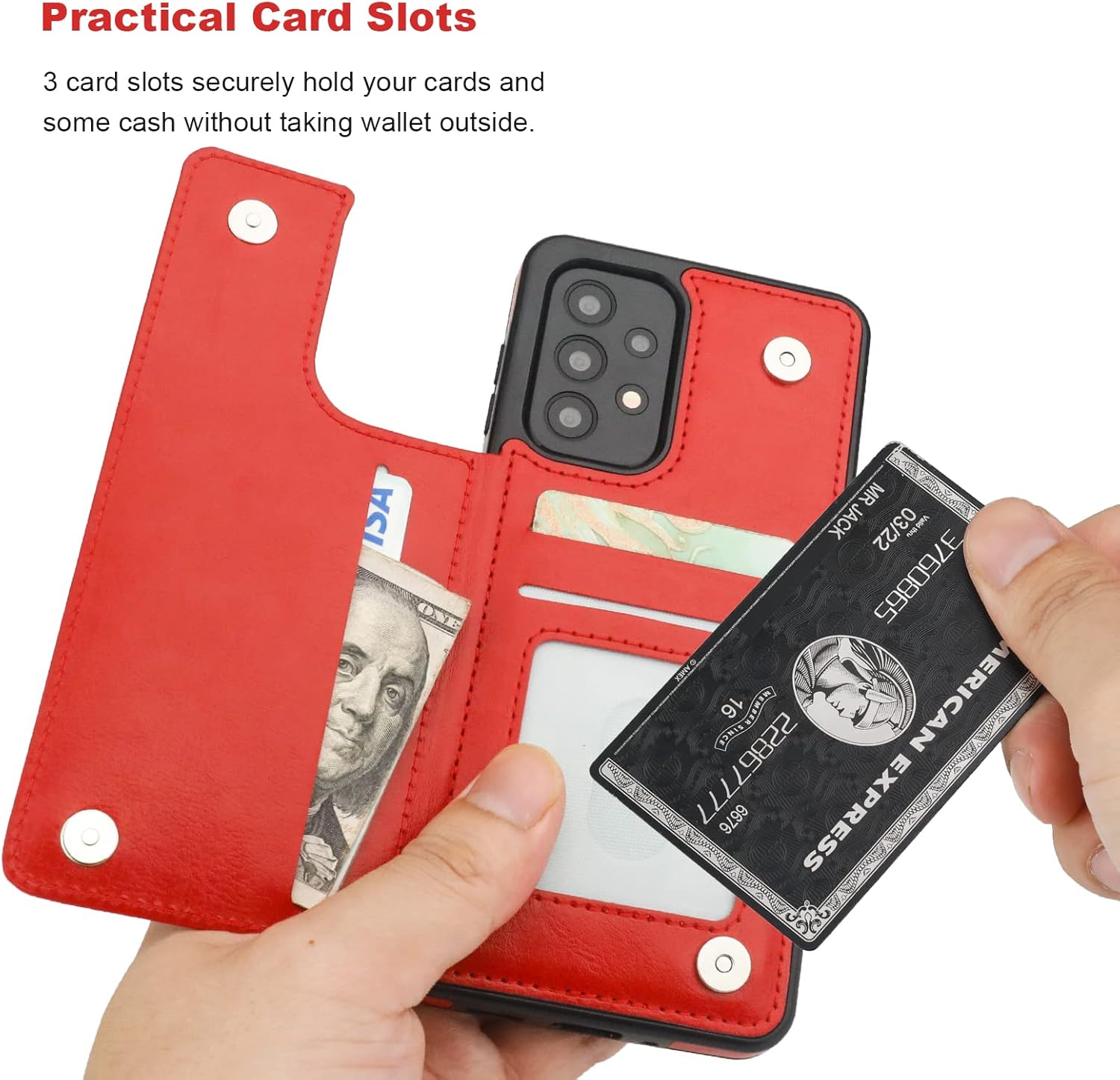 ONETOP Compatible with Samsung Galaxy A53 Wallet Case with Card Holder, PU Leather Kickstand Card Slots Case, Double Magnetic Clasp and Durable Shockproof Cover 5G 6.5 Inch(Red)