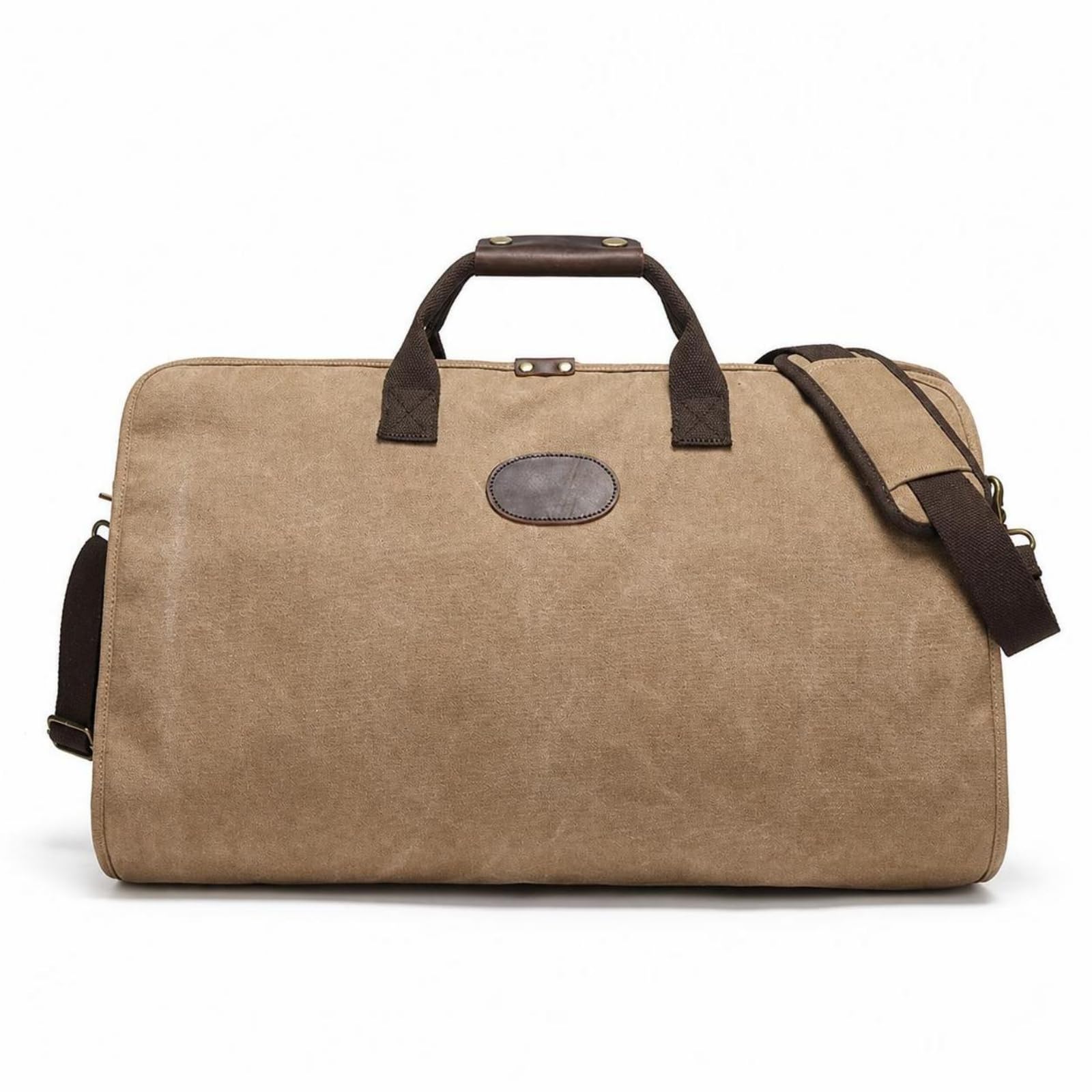 Borsa da Viaggio Pieghevole Borsone Duffel Trolley Valigia Tela con Tracolla Regolabile Manici Rinforzati Struttura Rigida in Tela E Pelle Adatta a, Array, Cachi
