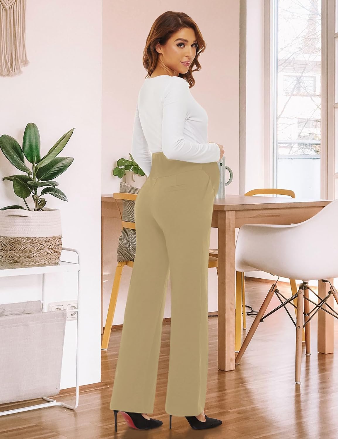Tapata Women's Maternity Pants 28" 30" 32" Bootcut Dress Pants with Pockets Over Belly Pregnancy Work Pants Over-Bump Casual - Image 3