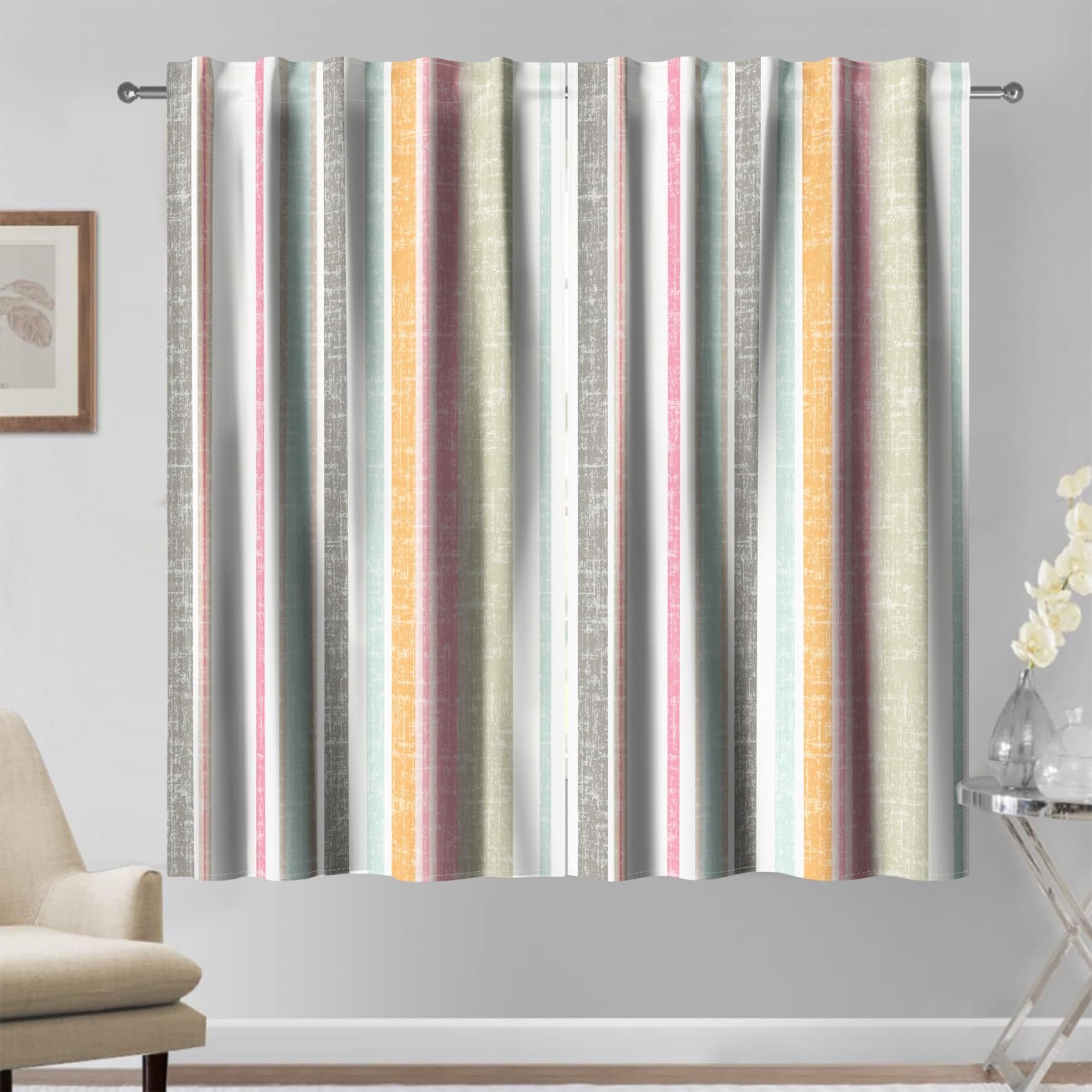 Kzzfqxb 140x229cm Tende moderne 2 pannelli, strisce colorate, colore unito, a righe, rustiche, rurali, in lino, drappeggiate, per soggiorno, camera da letto, decorazione semplice
