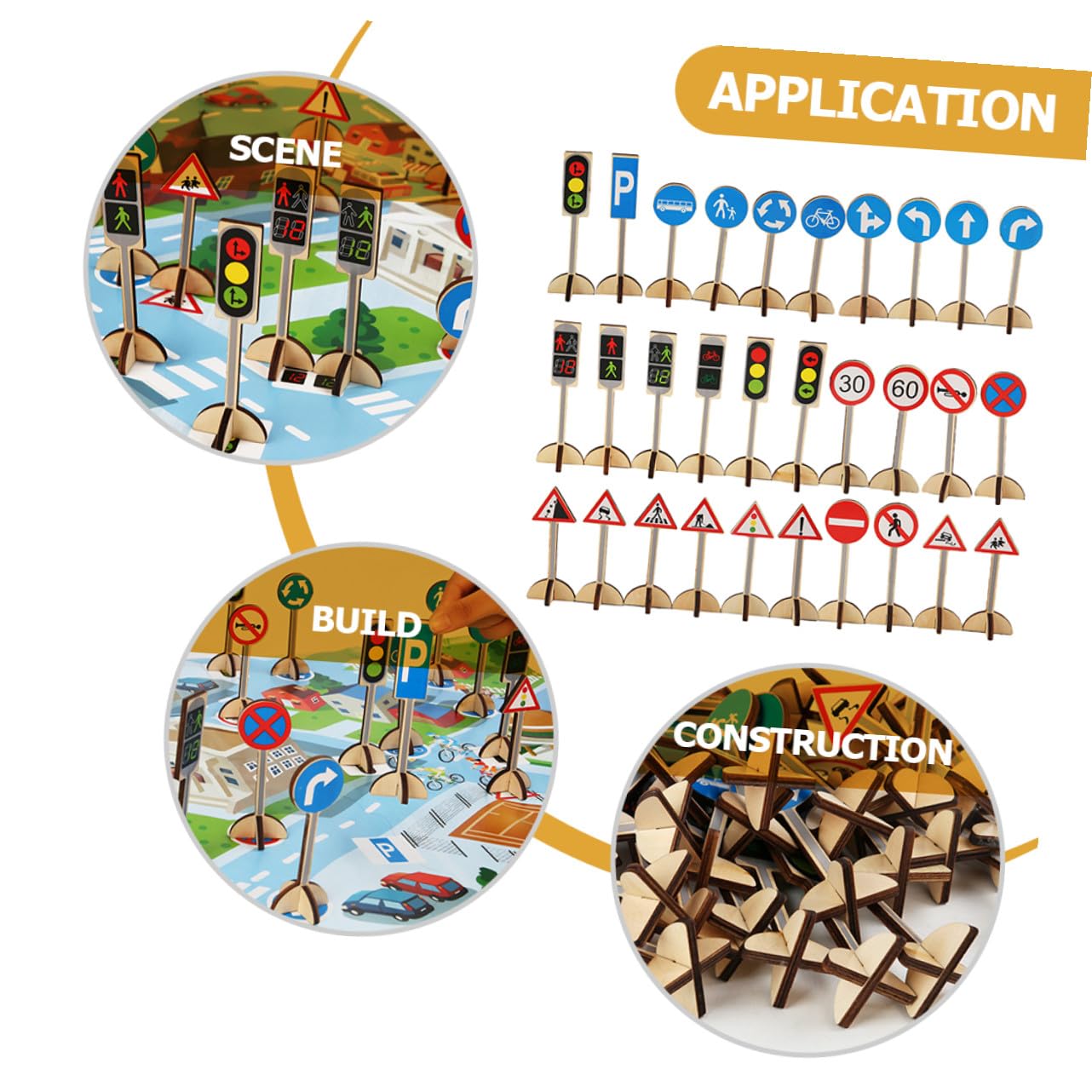 GARVALON Giocattolo Stradali in Legno per Bambini, Set 30, Gioco di Simulazione Sicuro per Veicolare e Apprendimento Precoce