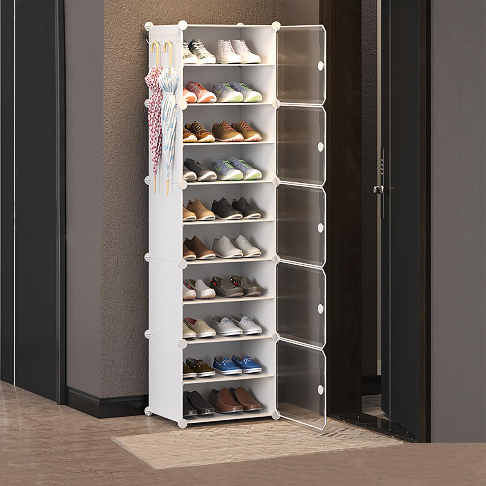 Kuber Industries Shoes Cabinet | 10-Tier Foldable Shoe Rack Organizer for Closet | Plastic Shoe Shelf Collapsible Shoes Storage Box | Easy Assembly Shoe Cabinet with Lids | JL1C10TWH | White-picture-26