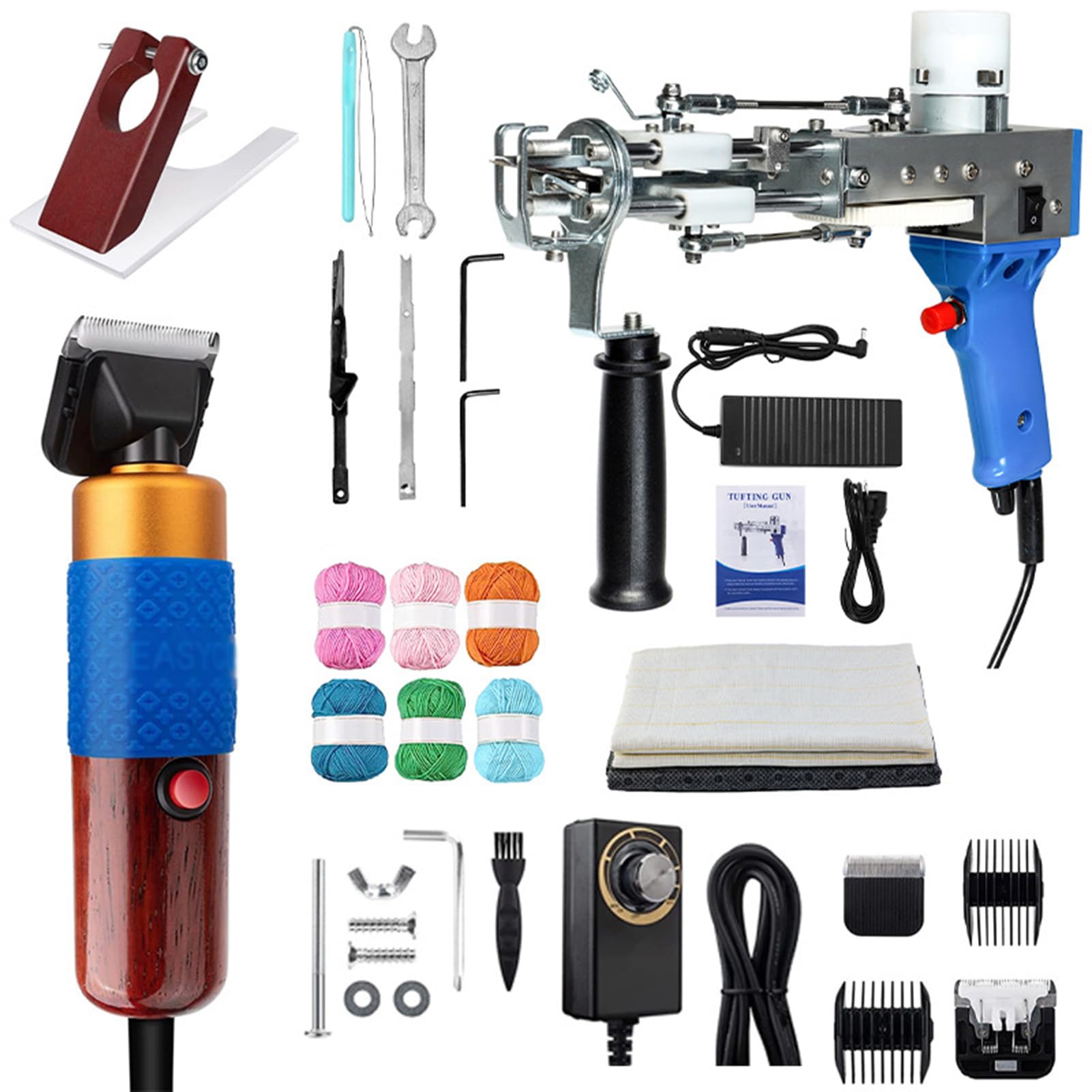 Rug Tufting Gun 2 en 1 Cut & Loop Pile,5-40 Puntadas/seg Ajustable con Recortadora De Alfombras,Tufting Gun Kit de Inicio de Pistola de mechones,Rug DIY Making Tools