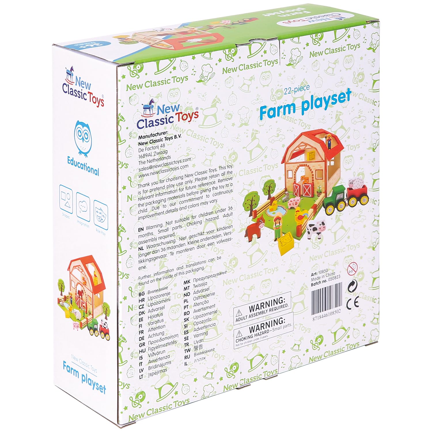 New Classic Toys 10850 drewniany zestaw do zabawy w gospodarstwie wiejskim, edukacyjna percepcja zabawka dla dzieci w wieku przedszkolnym, chłopców i dziewcząt, wielokolorowa