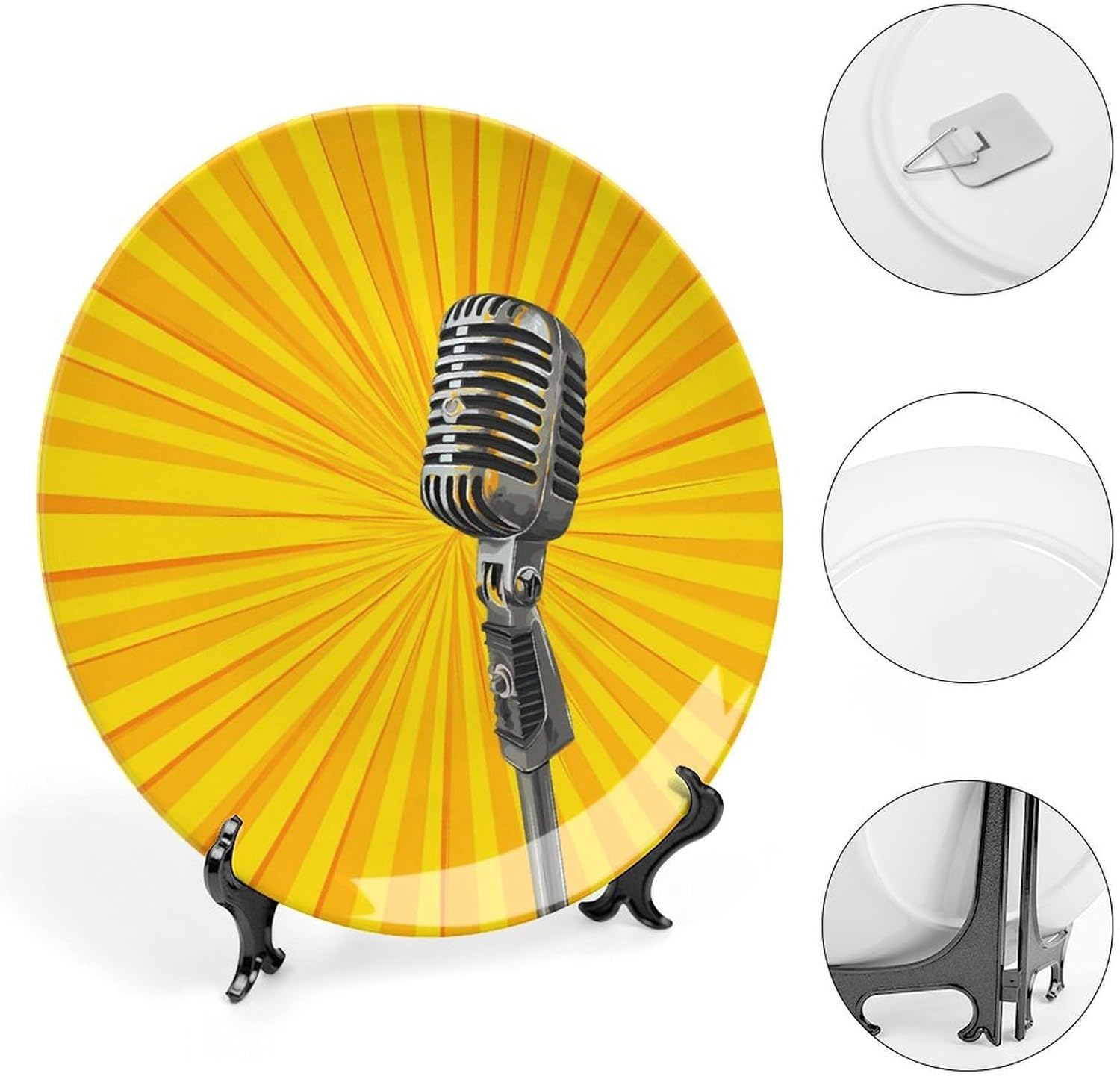 Microphone Ray Background Novelty Decorative Plate with Display Stand Ceramic Ornament Hanging Wall Decor
