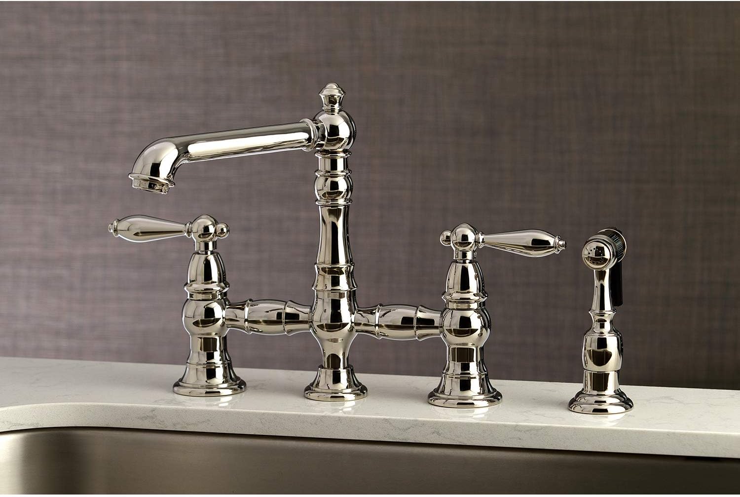 ❤ Crаzу Dеаlѕ Kingston Brass KS7276ALBS English Country Bridge Kitchen Faucet, Polished Nickel