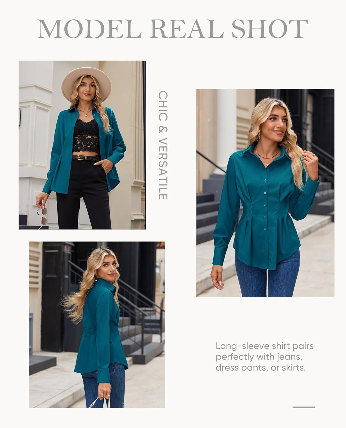 siliteelon Button Down Shirts for Women Cinched Waist Dress Shirt Cotton Long Sleeve Business Casual Work Office Blouse - Image 6