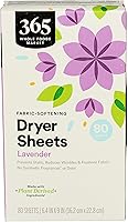 365 Whole Foods Market Lavender Dryer Sheets, 80 Ct - Plant-Based Fabric Softener, Static-Free, Eco-Friendly