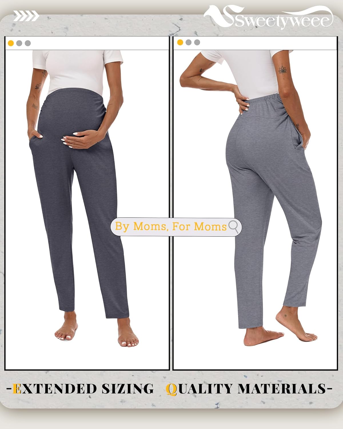 3 Pack Women's Maternity Pants Pregnancy Leggings Over The Belly Wide Waist Pant Pocket Ruched Work Casual Trouser - Image 4
