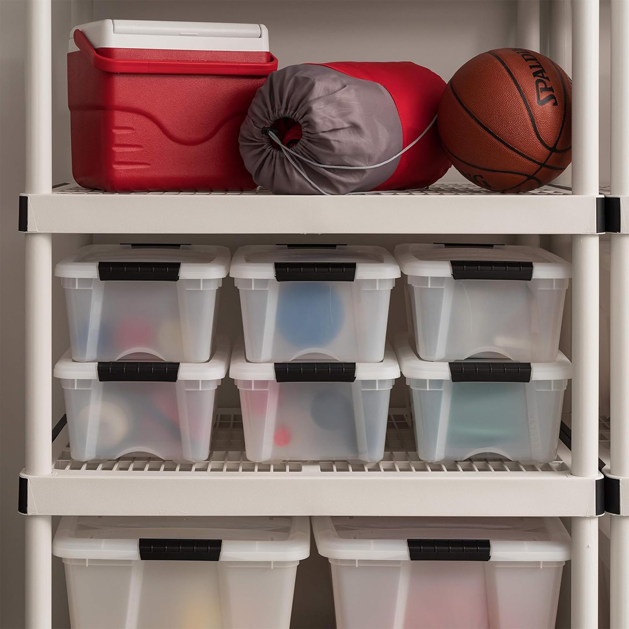 IRIS Ohyama Lot de 6 bacs de rangement en plastique, naturel/noir, 13 litres