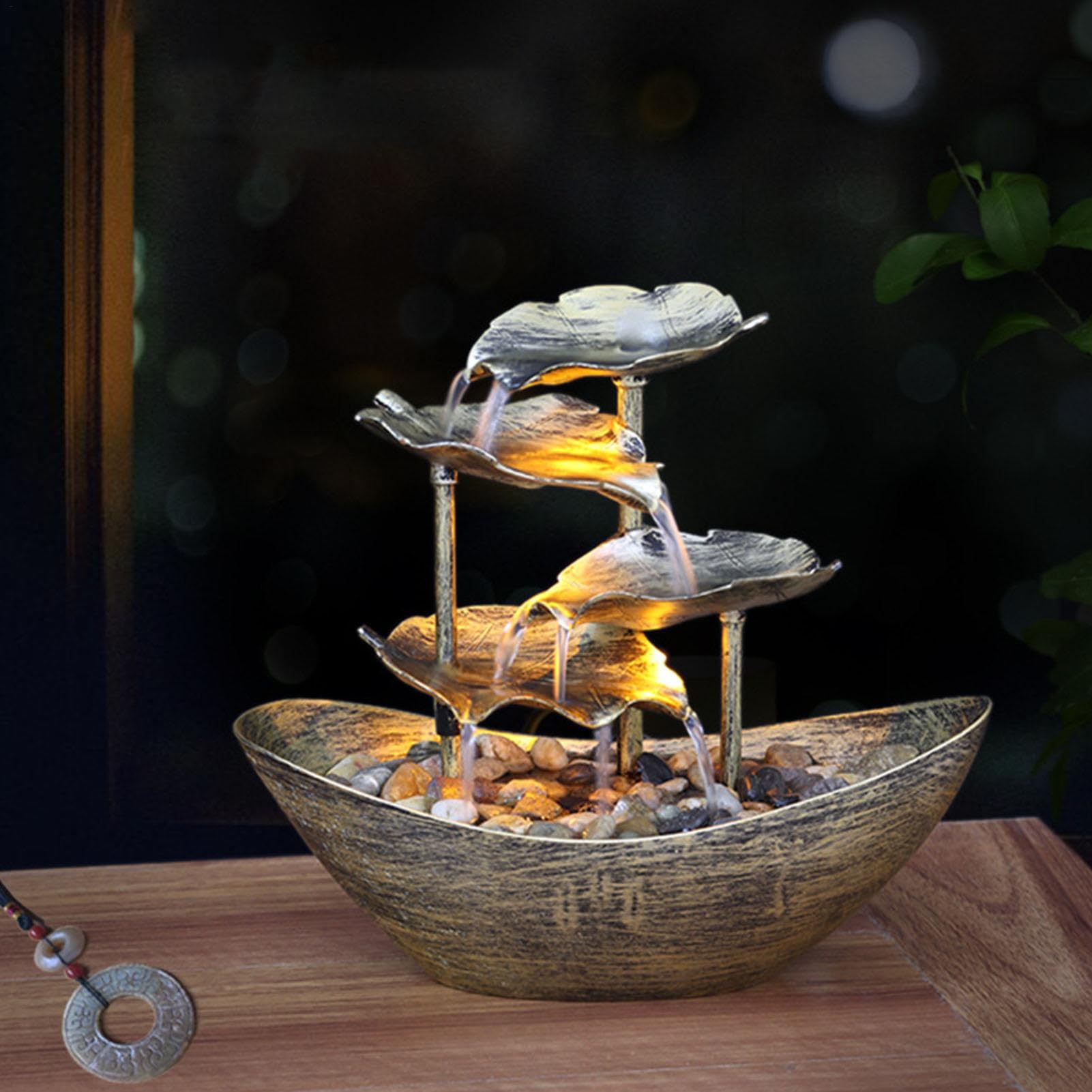 Pequeña Fuente Cascada De Interior - Fuente De Agua De Oficina Con Luces LED Para La Decoración Del Hogar | Fuente De Mesa Relajante, Perfecta Para Sala, Oficina Y Espacios De Medios