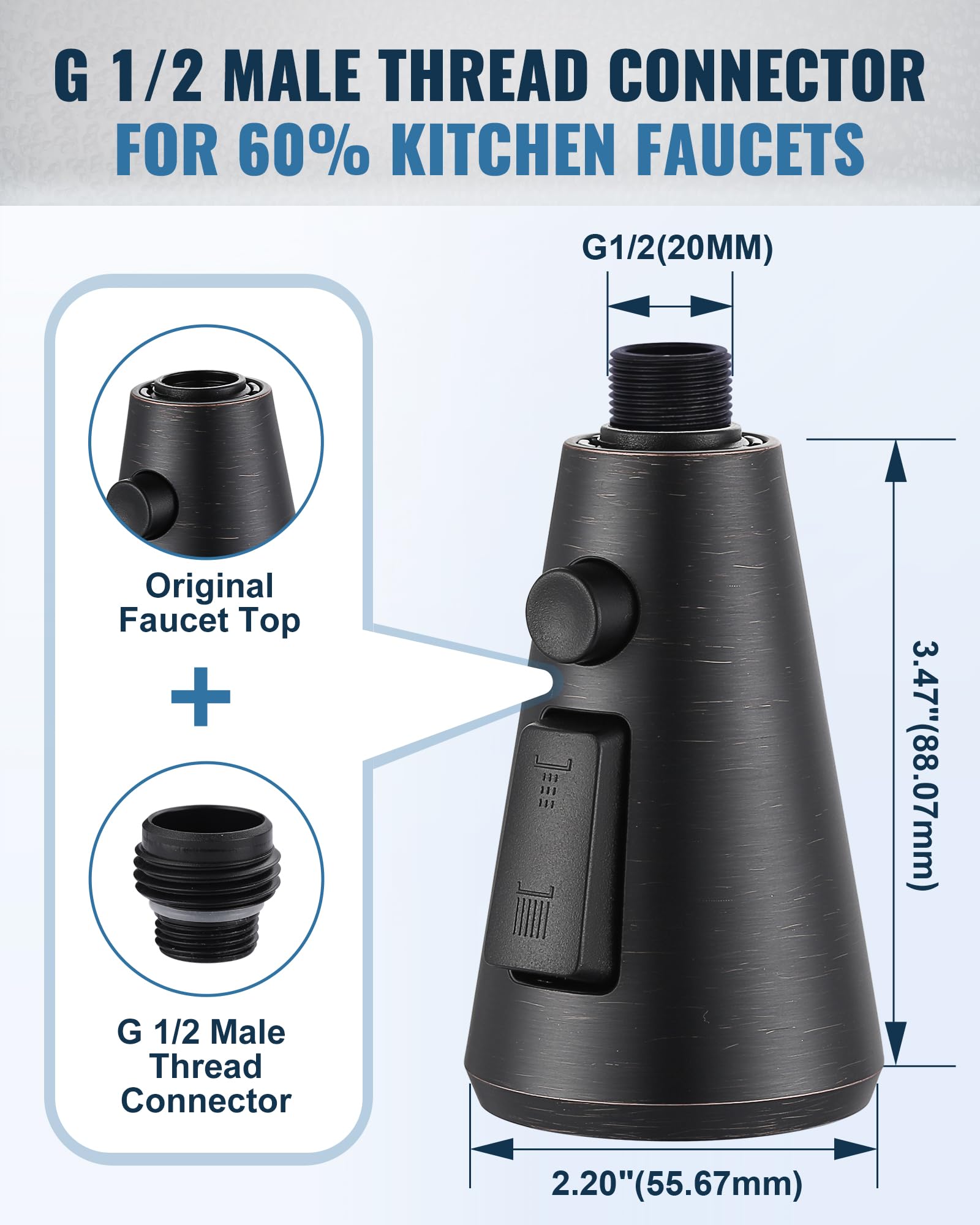 Cabezal de pulverización extraíble de repuesto para grifo de cocina con 9 adaptadores, boquilla de pulverización extraíble de 3 funciones compatible con Moen, grifos estándar americanos, bronce
