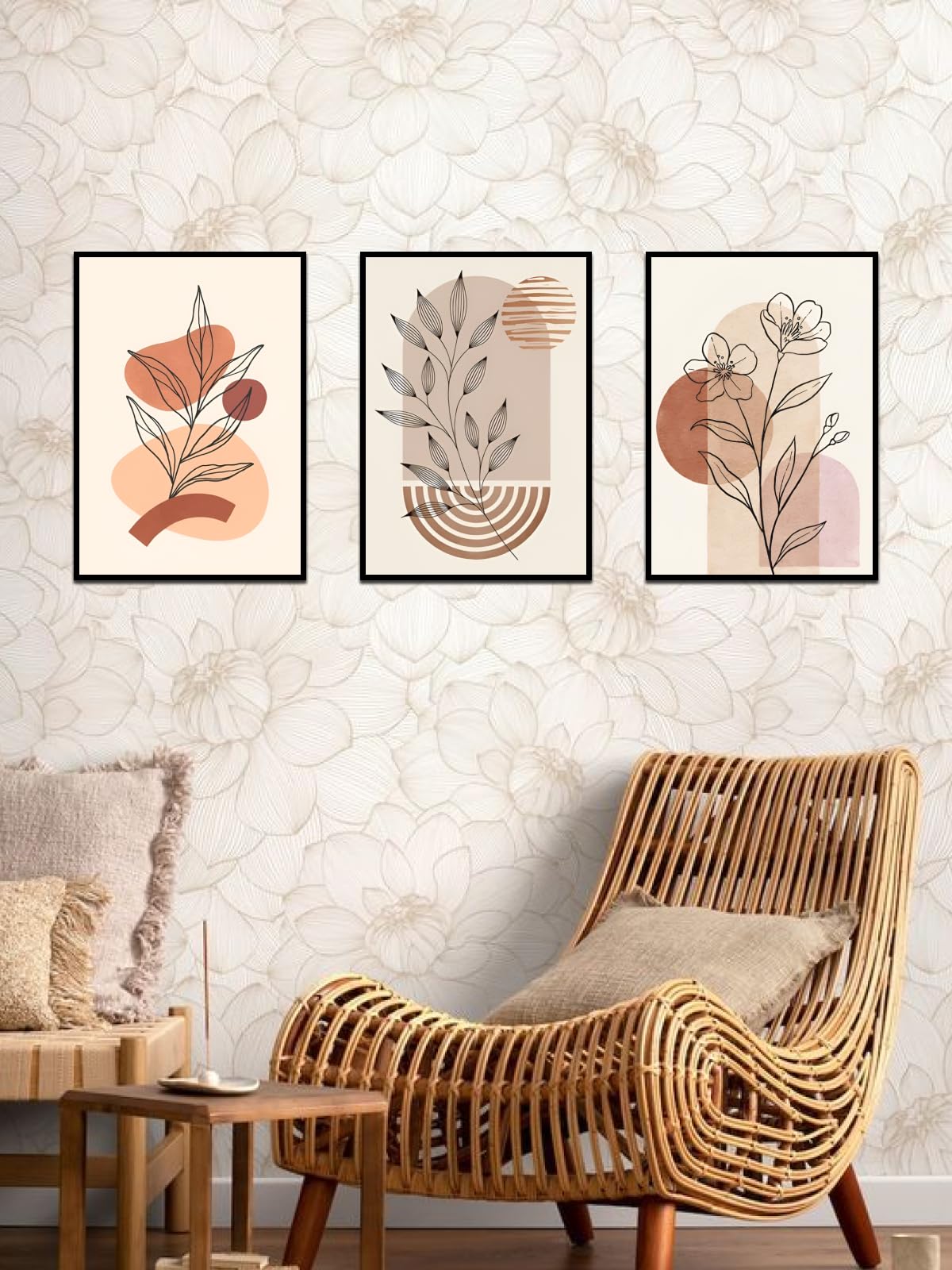 Minimalist brown flowers Wall Art Set of 3 Neutral Abstract stickers Painting Pictures Prints Wall stickers(vinyl) Artwork for Bedroom Living Room Wall Decor Inch_(No frame) ((A4(8x11) in))
