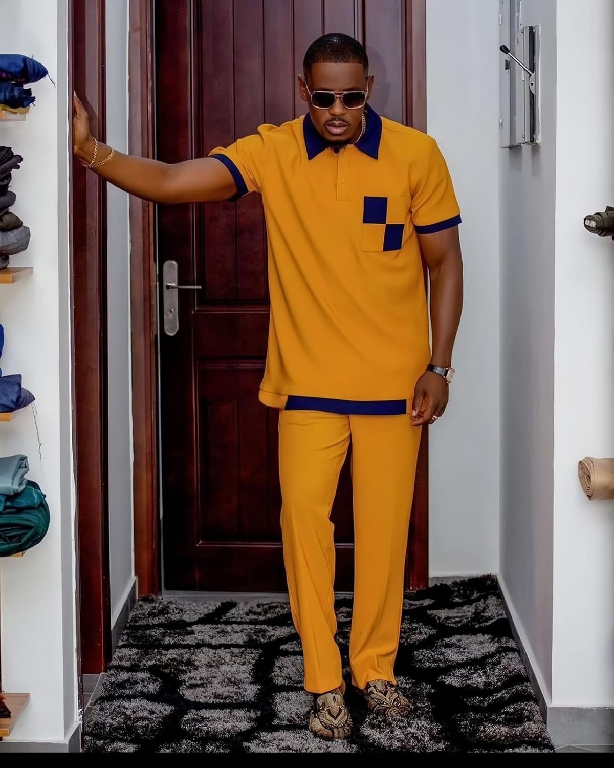 Outfits 2 Pieces Set for Men African Traditional Suit Dashiki Shirt and Pant Clothing Short Sleeve Tracksuit