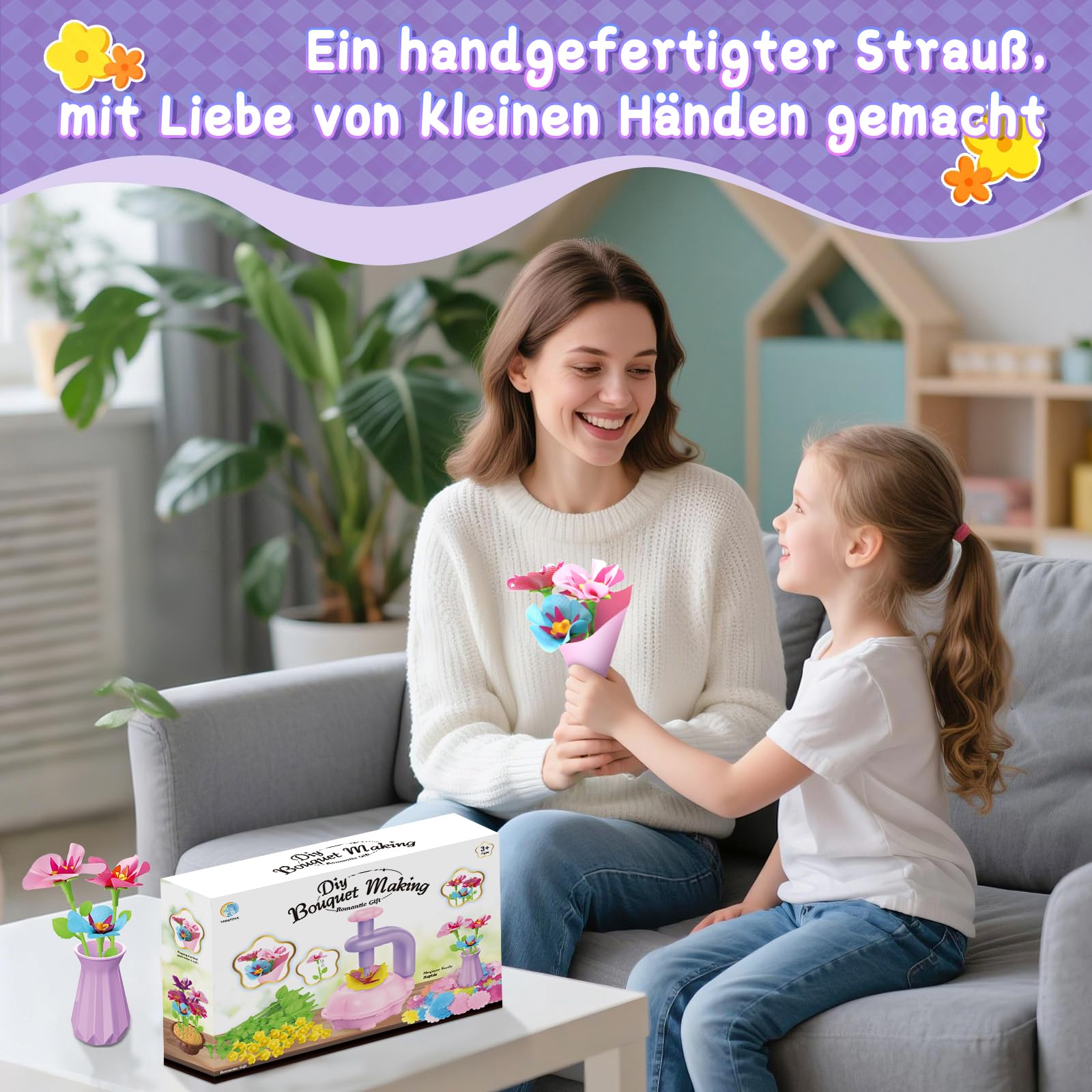 Bastelset dzieci od 4 5 6 7 8 9 10 lat - Basteln dziewczyny 4 5 6 7 8 9 10 lat, DIY dzieci zabawki tkaniny kwiaty Bastel zestaw, Boże Narodzenie i urodziny prezent dziewczyny 4 5 6 7 8 lat