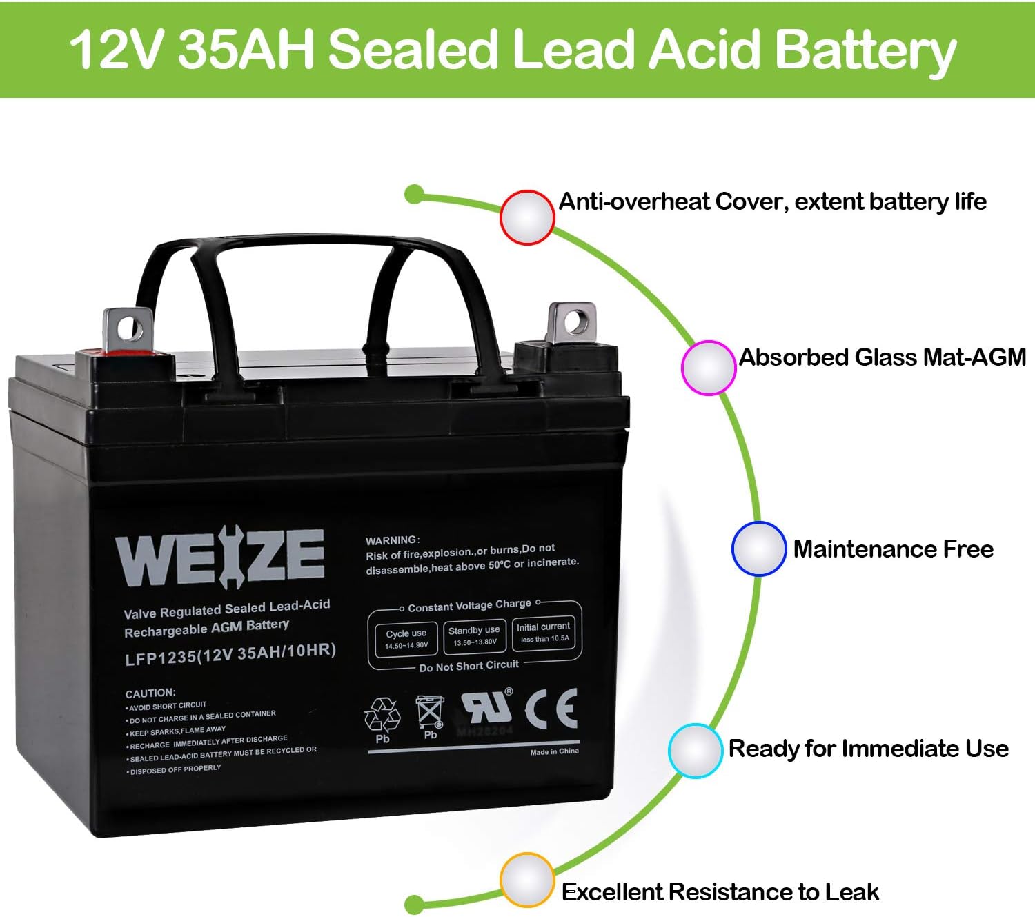 Weize 12V 35AH Deep Cycle Battery for Scooter Pride Mobility Jazzy