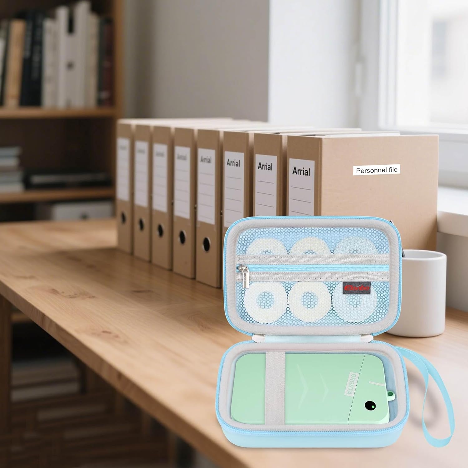 Elonbo Carrying Case for ORGSTA S001 Label Maker Machine, Portable Mini Bluetooth Thermal Label Printer Storage Holder, Wireless Small Handheld Sticker Maker Travel Bag, Pocket Fits Paper, Blue - Image 7