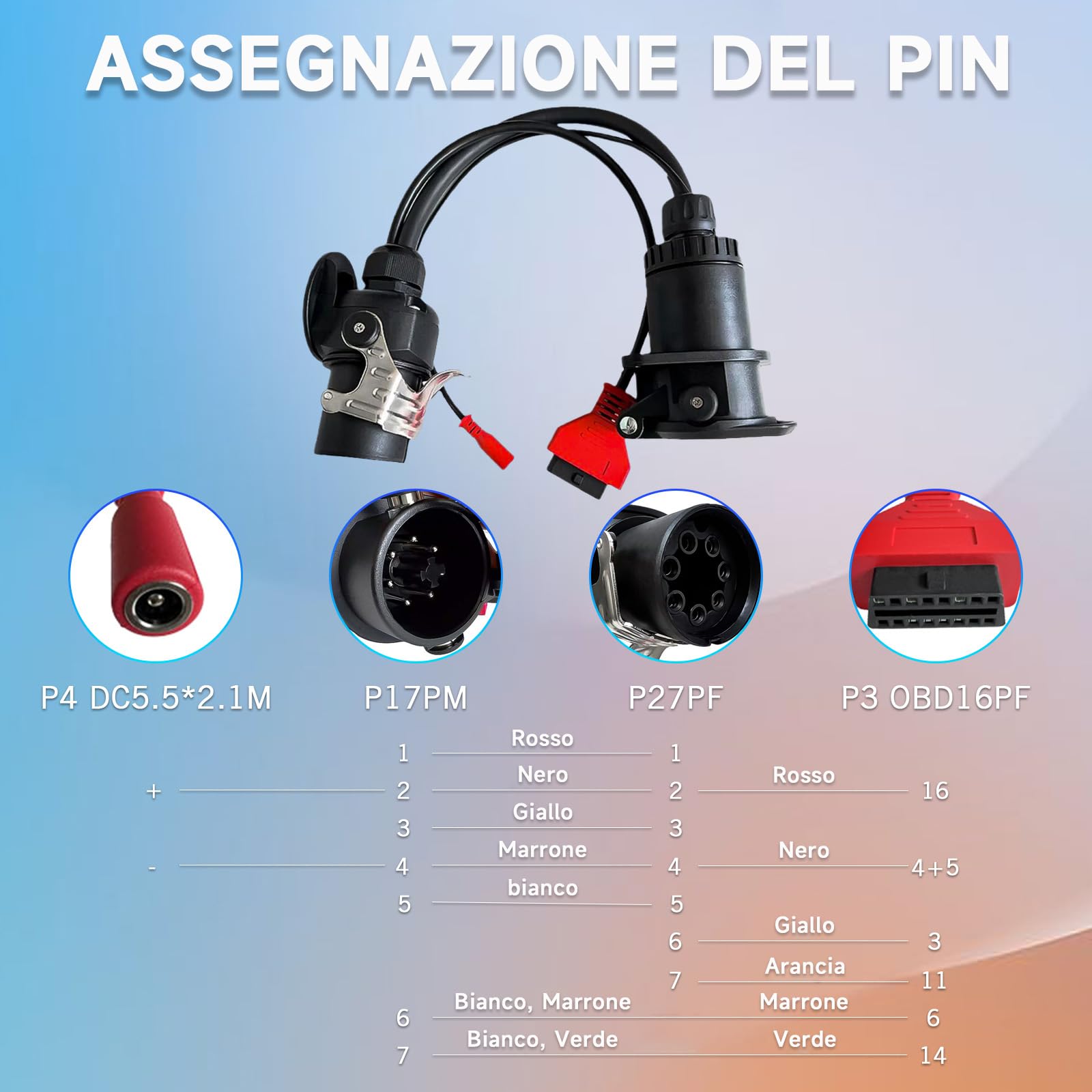 Cavo diagnostico ISO 7638 a 7 pin (EBS/ABS), adattatore per rimorchio e camion, collega per diagnostica rimorchio Autocom per Bosch e camion OBD2, supporta K-Line, CAN, CAN 5V