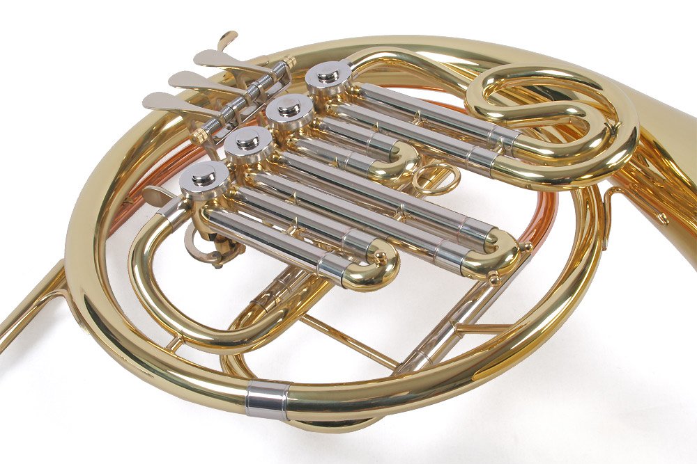 French Horn, Bb Waldhorn, Goldmessing Mundrohr, 4 Zylinderventile, Koffer,