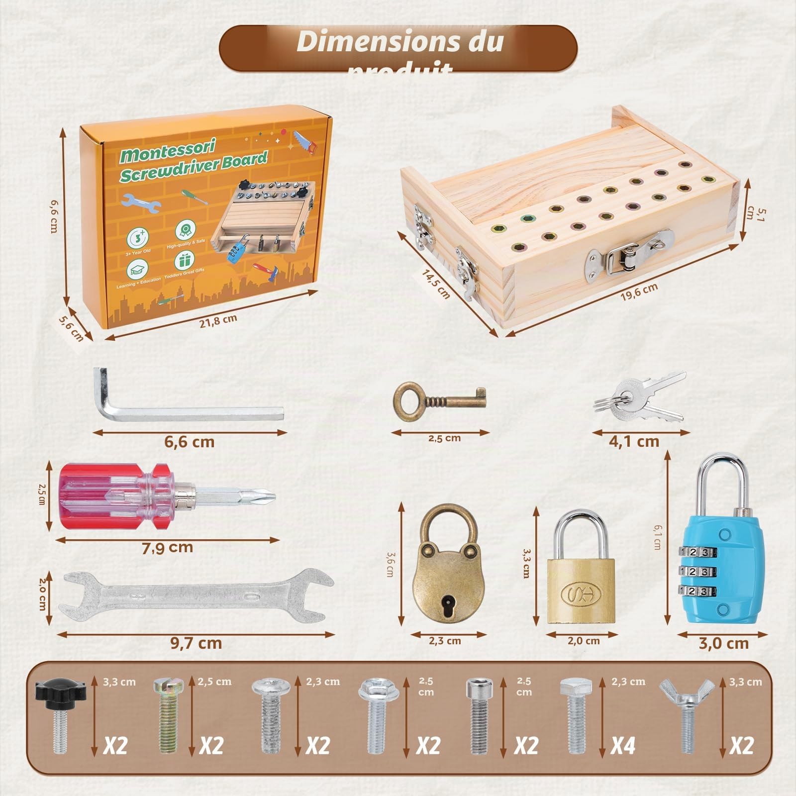 Montessori Jouet à partir de 3, 4, 5 ans, planche à visser en bois, jouet de motricité en bois, tournevis Busy Board, jouet éducatif, cadeau pour filles et garçons